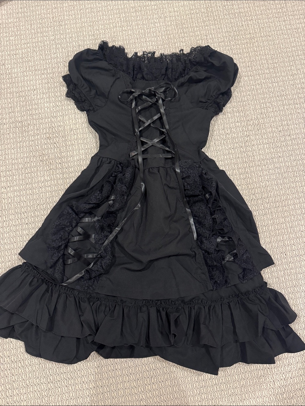 Black Lace-Up Ruffle Women's Dress